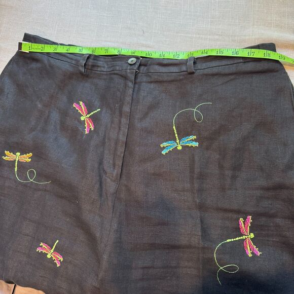 Sarah Spencer18W Black 100% Linen Pants | Embroidered Dragonflies | Plus | Good - Picture 3 of 10